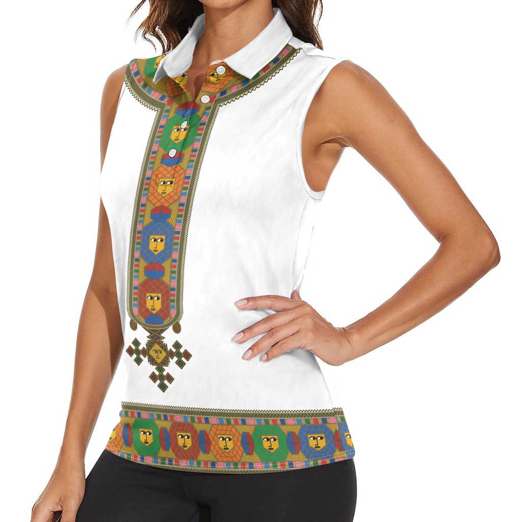 Ethiopia Saba Kemis Women Sleeveless Polo Shirt Habesha Style LT15