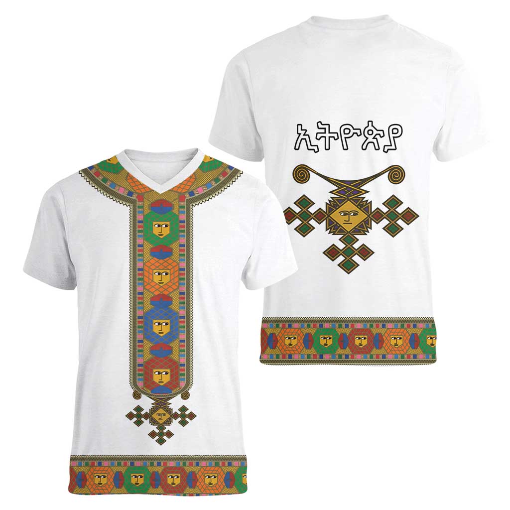 Ethiopia Saba Kemis Women V-Neck T-Shirt Habesha Style LT15