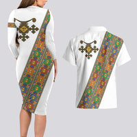 Ethiopia Saba Kemis Couples Matching Long Sleeve Bodycon Dress and Hawaiian Shirt Sash Style