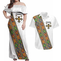 Ethiopia Saba Kemis Couples Matching Off Shoulder Maxi Dress and Hawaiian Shirt Sash Style