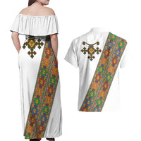 Ethiopia Saba Kemis Couples Matching Off Shoulder Maxi Dress and Hawaiian Shirt Sash Style