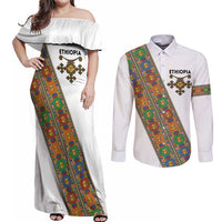 Ethiopia Saba Kemis Couples Matching Off Shoulder Maxi Dress and Long Sleeve Button Shirt Sash Style