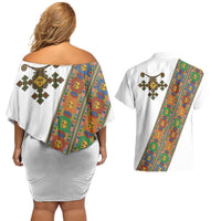 Ethiopia Saba Kemis Couples Matching Off Shoulder Short Dress and Hawaiian Shirt Sash Style