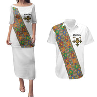 Ethiopia Saba Kemis Couples Matching Puletasi and Hawaiian Shirt Sash Style