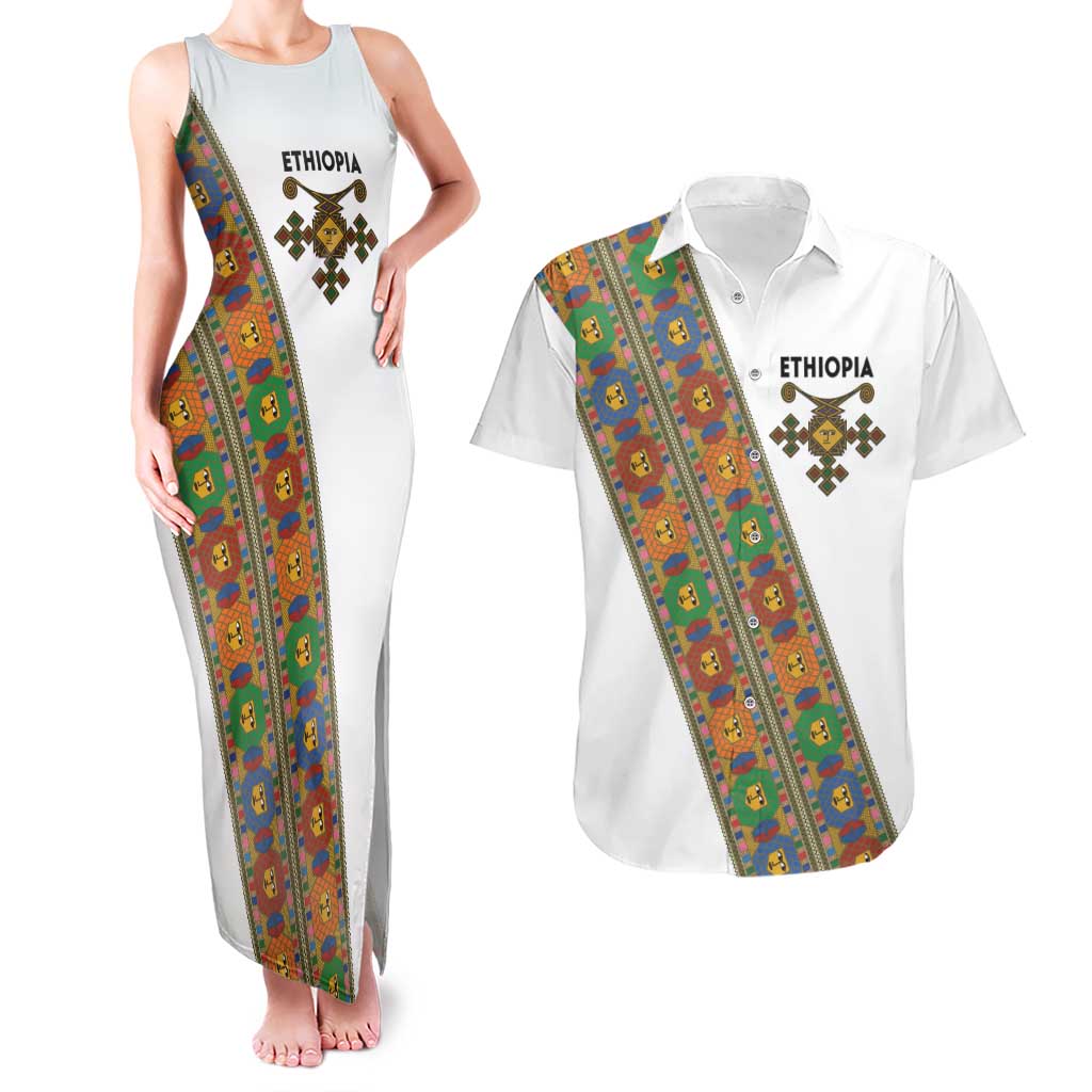 Ethiopia Saba Kemis Couples Matching Tank Maxi Dress and Hawaiian Shirt Sash Style