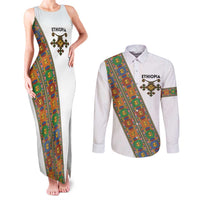 Ethiopia Saba Kemis Couples Matching Tank Maxi Dress and Long Sleeve Button Shirt Sash Style