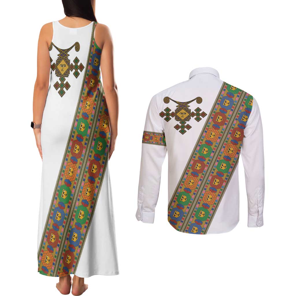 Ethiopia Saba Kemis Couples Matching Tank Maxi Dress and Long Sleeve Button Shirt Sash Style