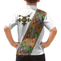 Ethiopia Saba Kemis Family Matching Off The Shoulder Long Sleeve Dress and Hawaiian Shirt Sash Style