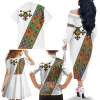 Ethiopia Saba Kemis Family Matching Off The Shoulder Long Sleeve Dress and Hawaiian Shirt Sash Style