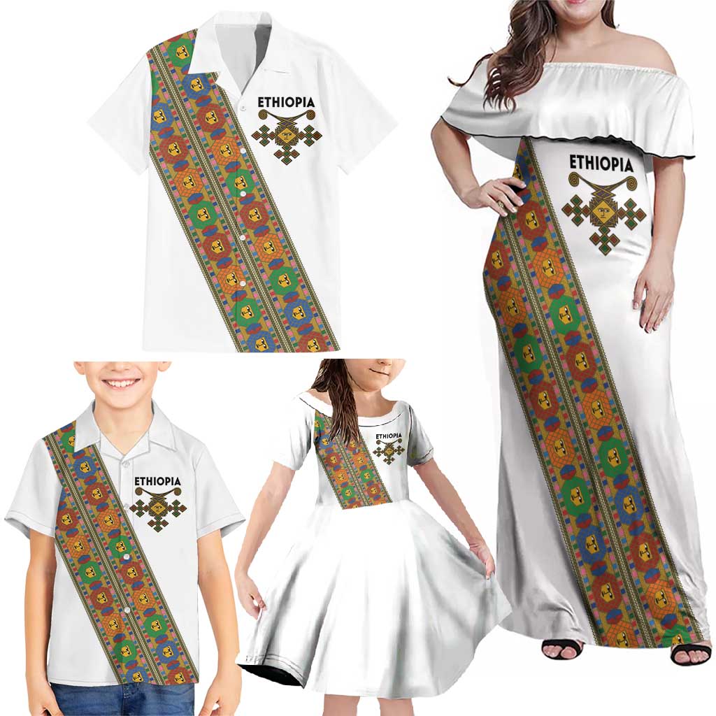 Ethiopia Saba Kemis Family Matching Off Shoulder Maxi Dress and Hawaiian Shirt Sash Style