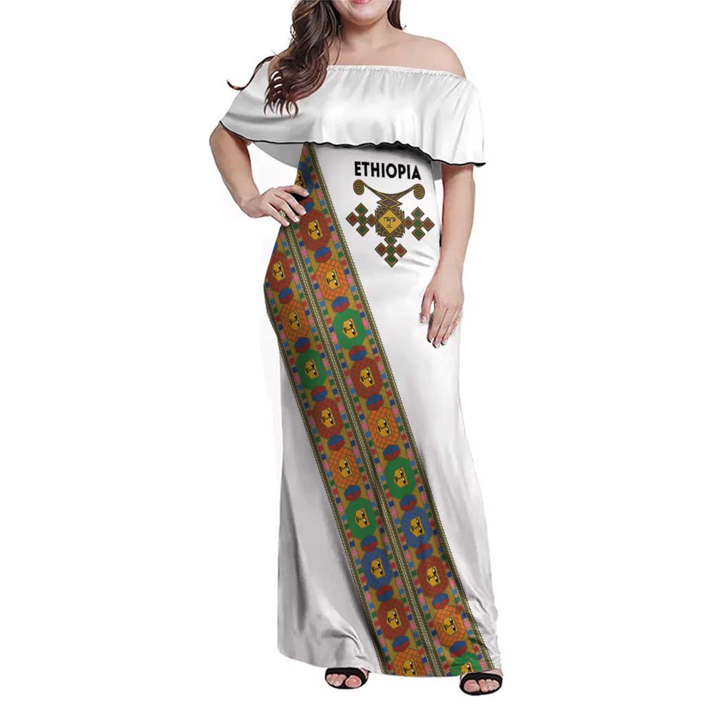 Ethiopia Saba Kemis Family Matching Off Shoulder Maxi Dress and Hawaiian Shirt Sash Style