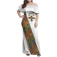 Ethiopia Saba Kemis Family Matching Off Shoulder Maxi Dress and Hawaiian Shirt Sash Style