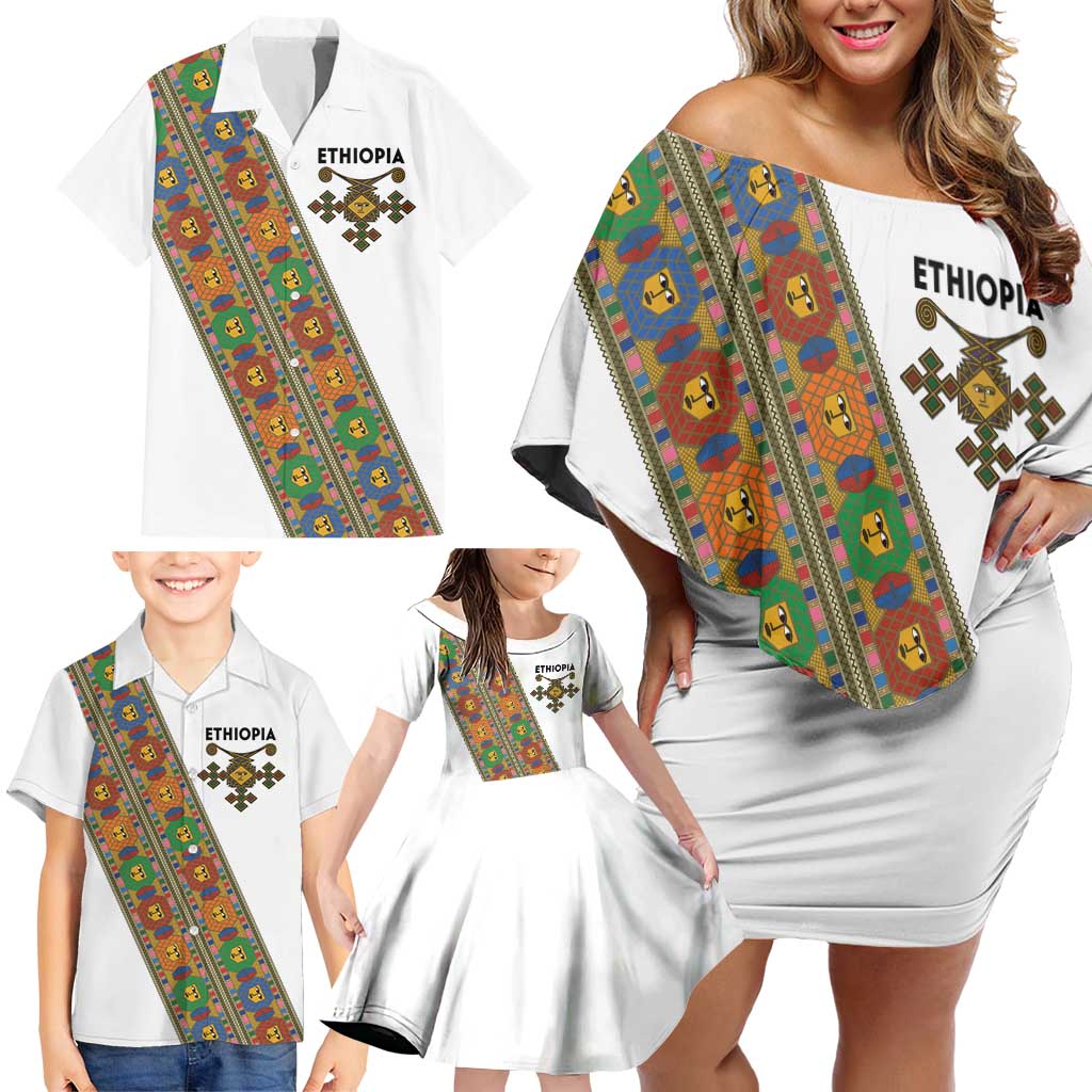 Ethiopia Saba Kemis Family Matching Off Shoulder Short Dress and Hawaiian Shirt Sash Style