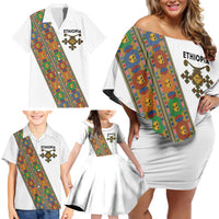 Ethiopia Saba Kemis Family Matching Off Shoulder Short Dress and Hawaiian Shirt Sash Style