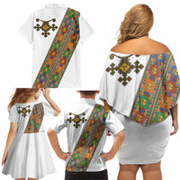 Ethiopia Saba Kemis Family Matching Off Shoulder Short Dress and Hawaiian Shirt Sash Style
