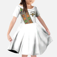 Ethiopia Saba Kemis Family Matching Short Sleeve Bodycon Dress and Hawaiian Shirt Sash Style