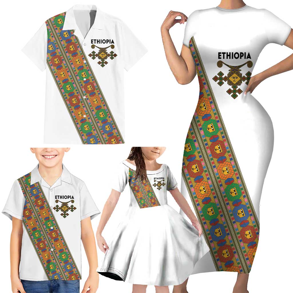 Ethiopia Saba Kemis Family Matching Short Sleeve Bodycon Dress and Hawaiian Shirt Sash Style