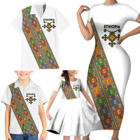 Ethiopia Saba Kemis Family Matching Short Sleeve Bodycon Dress and Hawaiian Shirt Sash Style