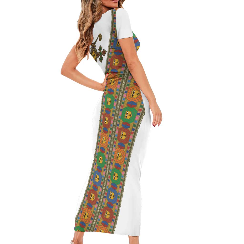 Ethiopia Saba Kemis Family Matching Short Sleeve Bodycon Dress and Hawaiian Shirt Sash Style