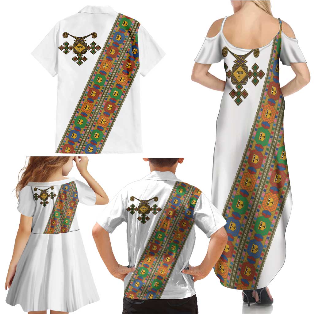 Ethiopia Saba Kemis Family Matching Summer Maxi Dress and Hawaiian Shirt Sash Style
