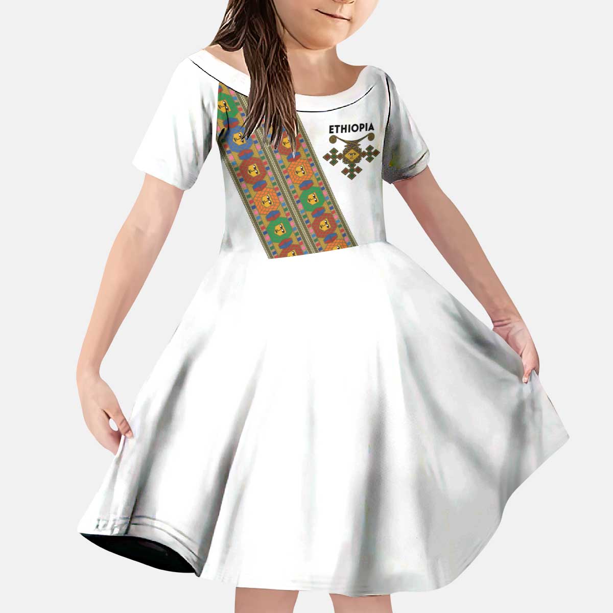 Ethiopia Saba Kemis Kid Short Sleeve Dress Sash Style