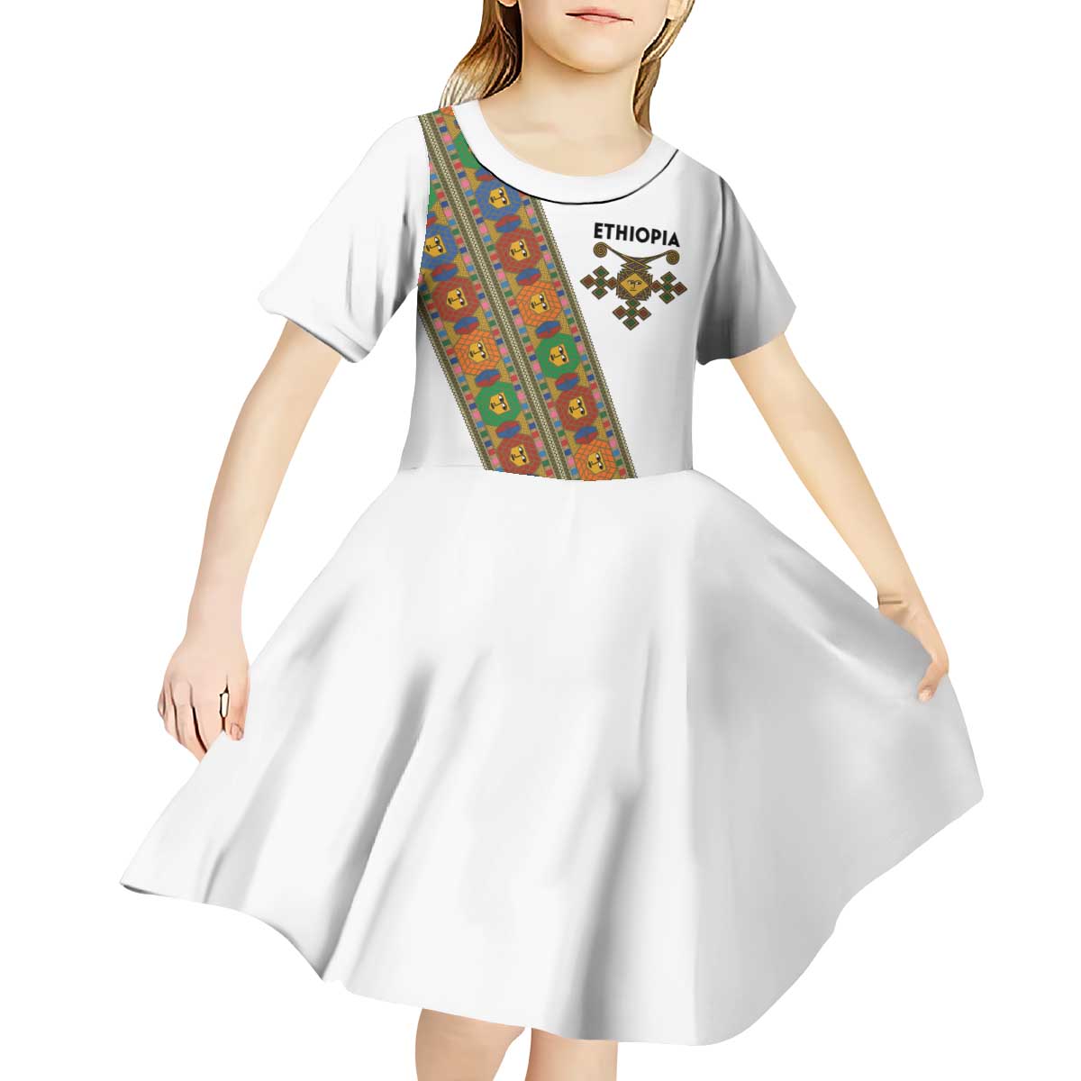 Ethiopia Saba Kemis Kid Short Sleeve Dress Sash Style
