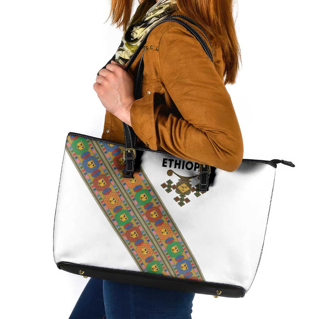 Ethiopia Saba Kemis Leather Tote Bag Sash Style