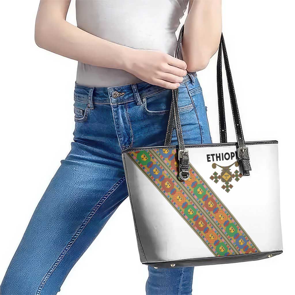 Ethiopia Saba Kemis Leather Tote Bag Sash Style