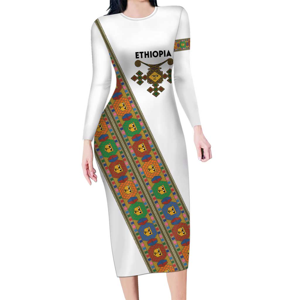 Ethiopia Saba Kemis Long Sleeve Bodycon Dress Sash Style