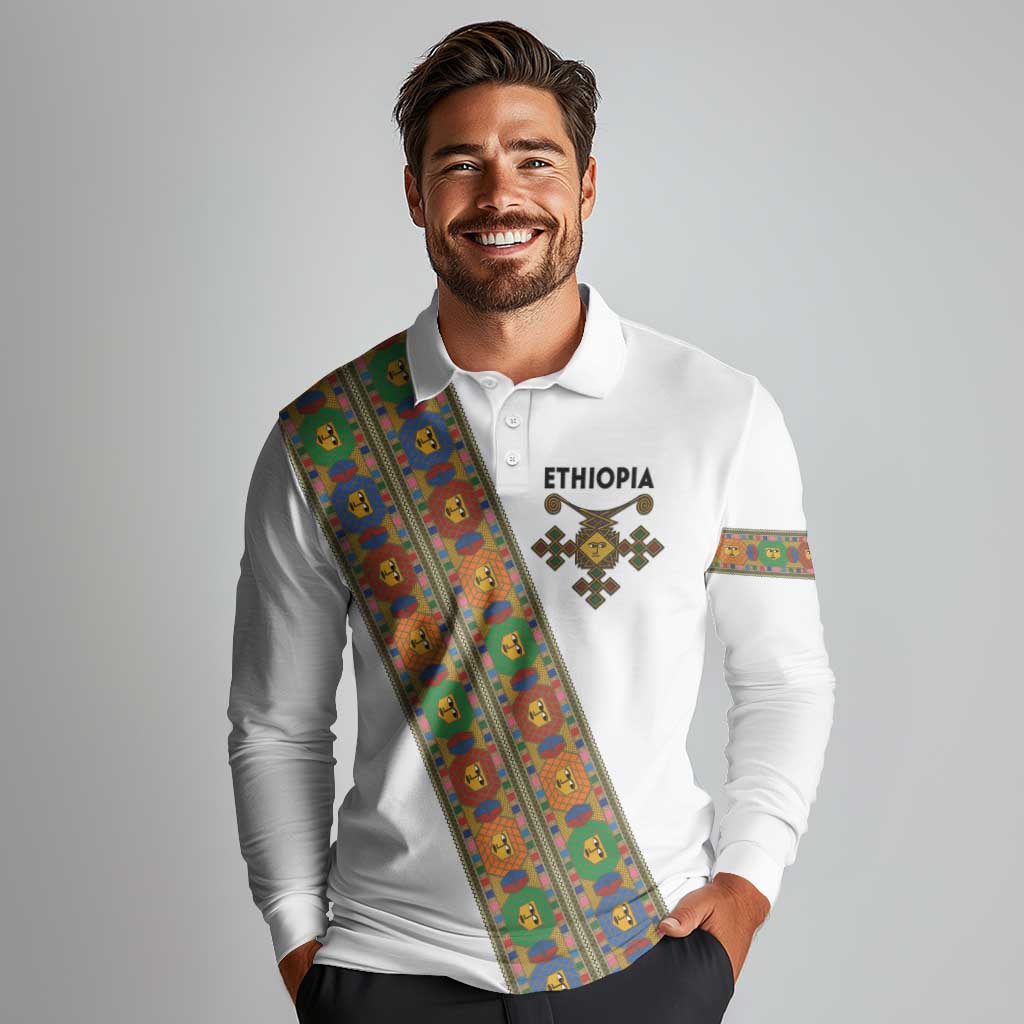 Ethiopia Saba Kemis Long Sleeve Polo Shirt Sash Style