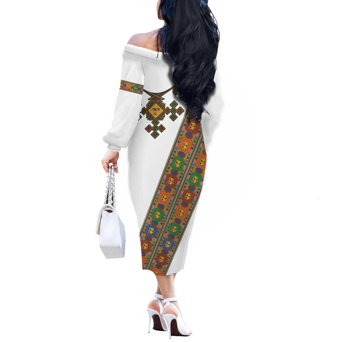 Ethiopia Saba Kemis Off The Shoulder Long Sleeve Dress Sash Style