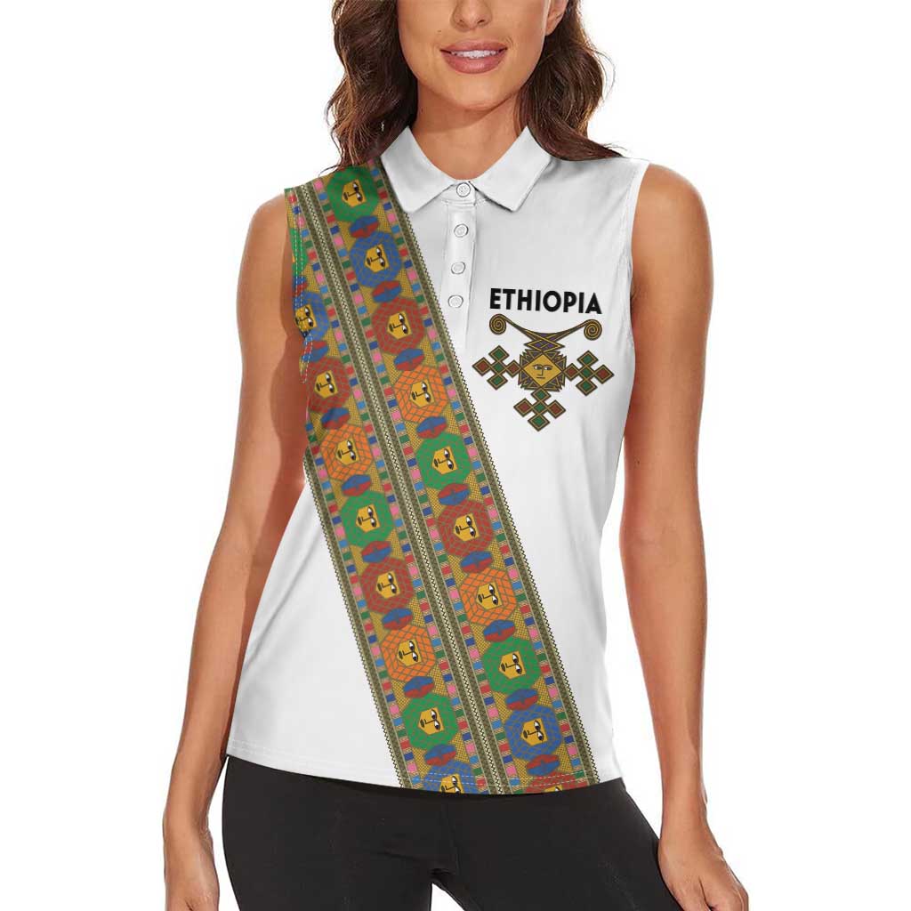 Ethiopia Saba Kemis Women Sleeveless Polo Shirt Sash Style