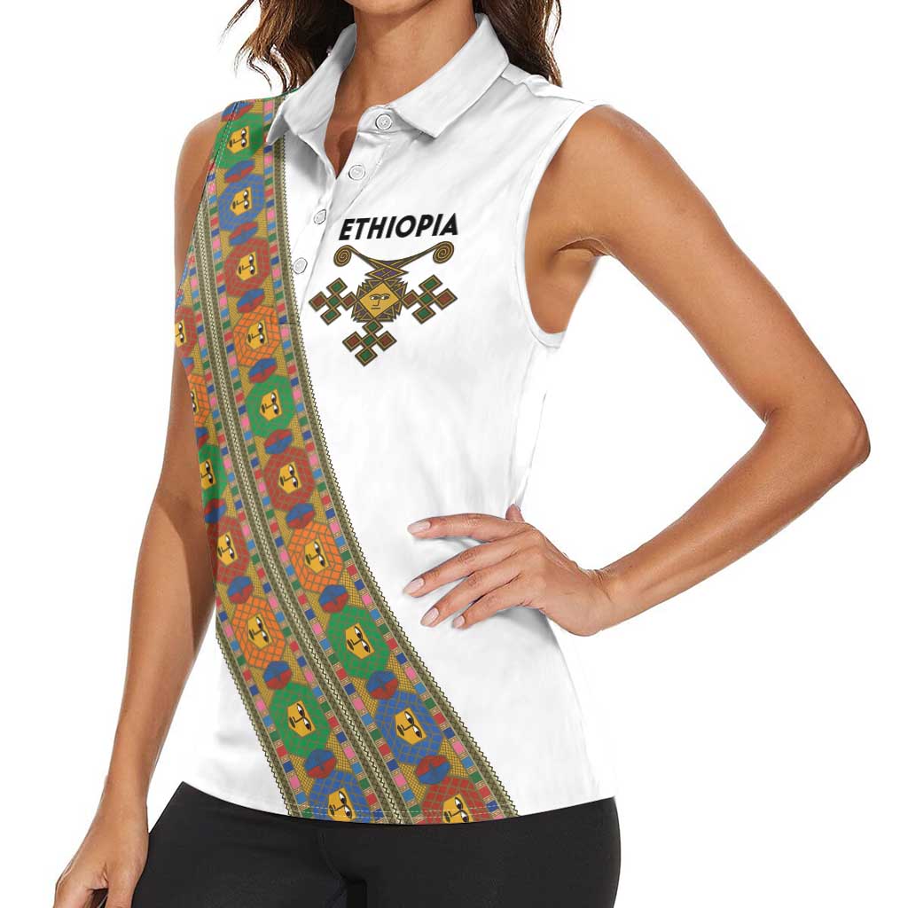 Ethiopia Saba Kemis Women Sleeveless Polo Shirt Sash Style