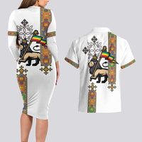 Ethiopia Saba Kemis Couples Matching Long Sleeve Bodycon Dress and Hawaiian Shirt Ethiopian Cross Lion Of Judah