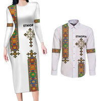 Ethiopia Saba Kemis Couples Matching Long Sleeve Bodycon Dress and Long Sleeve Button Shirt Ethiopian Cross Lion Of Judah