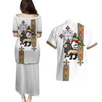 Ethiopia Saba Kemis Couples Matching Puletasi and Hawaiian Shirt Ethiopian Cross Lion Of Judah