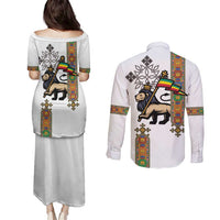 Ethiopia Saba Kemis Couples Matching Puletasi and Long Sleeve Button Shirt Ethiopian Cross Lion Of Judah
