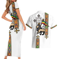 Ethiopia Saba Kemis Couples Matching Short Sleeve Bodycon Dress and Hawaiian Shirt Ethiopian Cross Lion Of Judah