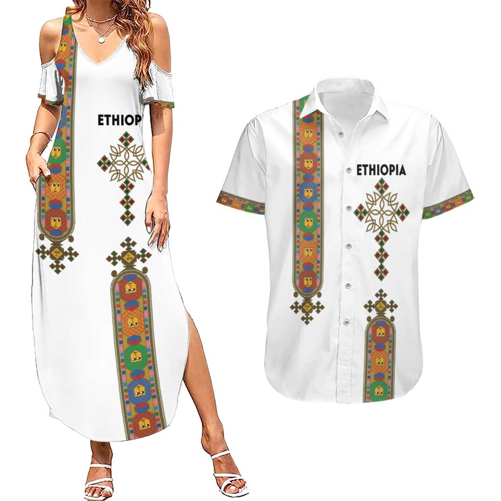 Ethiopia Saba Kemis Couples Matching Summer Maxi Dress and Hawaiian Shirt Ethiopian Cross Lion Of Judah