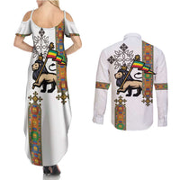 Ethiopia Saba Kemis Couples Matching Summer Maxi Dress and Long Sleeve Button Shirt Ethiopian Cross Lion Of Judah