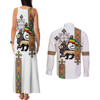 Ethiopia Saba Kemis Couples Matching Tank Maxi Dress and Long Sleeve Button Shirt Ethiopian Cross Lion Of Judah