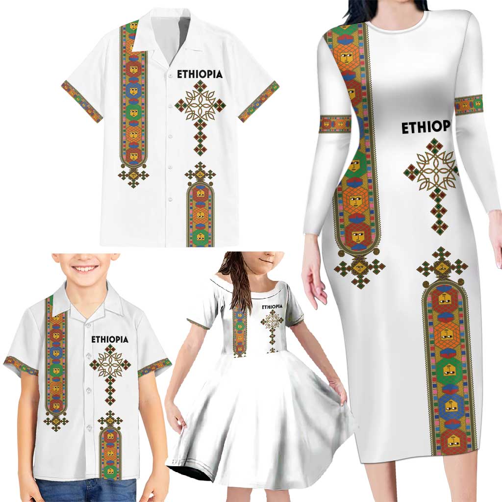 Ethiopia Saba Kemis Family Matching Long Sleeve Bodycon Dress and Hawaiian Shirt Ethiopian Cross Lion Of Judah