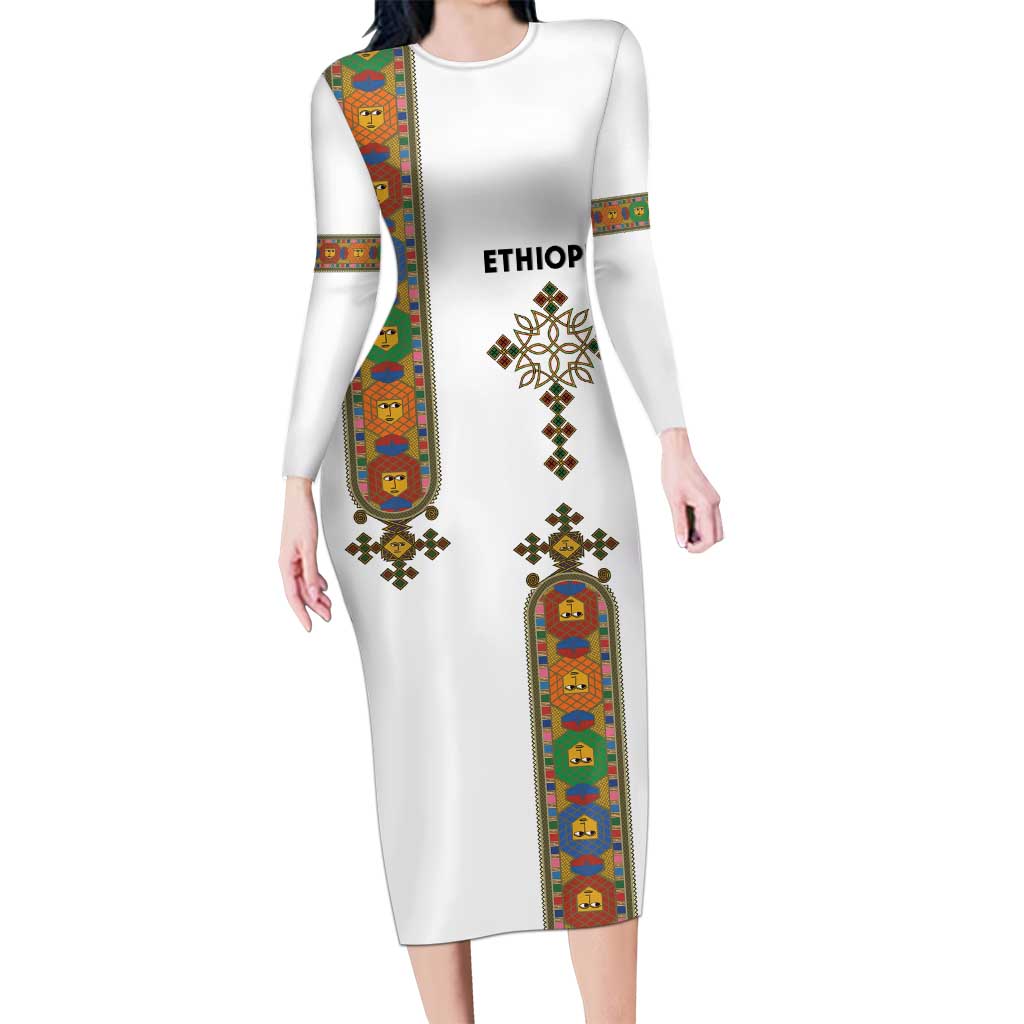 Ethiopia Saba Kemis Family Matching Long Sleeve Bodycon Dress and Hawaiian Shirt Ethiopian Cross Lion Of Judah