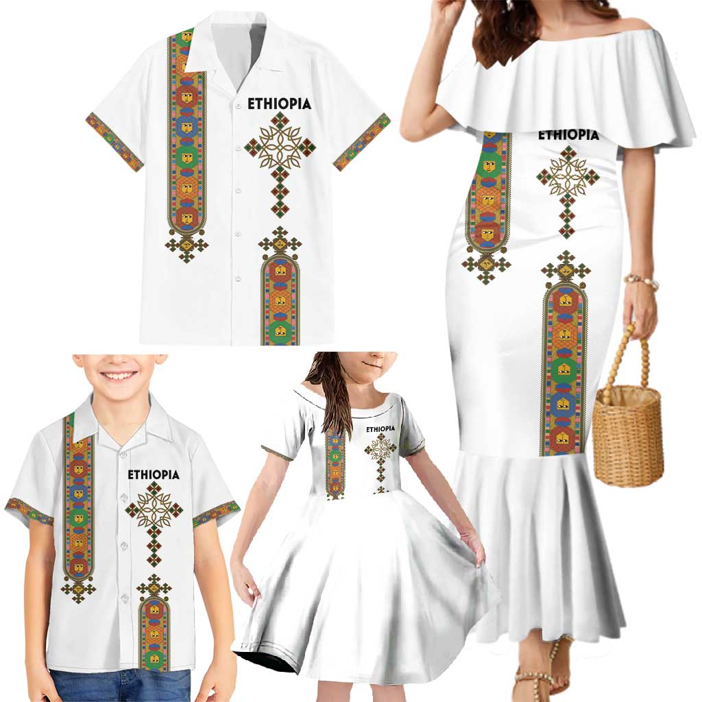 Ethiopia Saba Kemis Family Matching Mermaid Dress and Hawaiian Shirt Ethiopian Cross Lion Of Judah