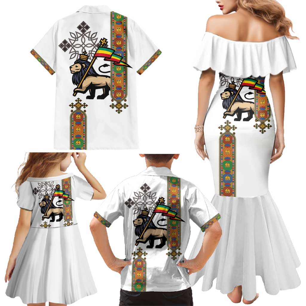 Ethiopia Saba Kemis Family Matching Mermaid Dress and Hawaiian Shirt Ethiopian Cross Lion Of Judah