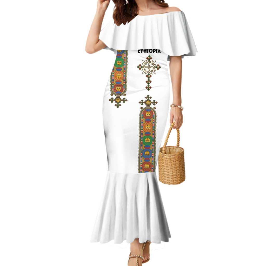 Ethiopia Saba Kemis Family Matching Mermaid Dress and Hawaiian Shirt Ethiopian Cross Lion Of Judah