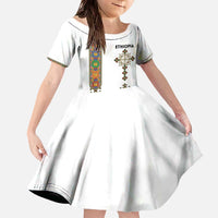 Ethiopia Saba Kemis Family Matching Off The Shoulder Long Sleeve Dress and Hawaiian Shirt Ethiopian Cross Lion Of Judah