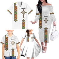 Ethiopia Saba Kemis Family Matching Off The Shoulder Long Sleeve Dress and Hawaiian Shirt Ethiopian Cross Lion Of Judah