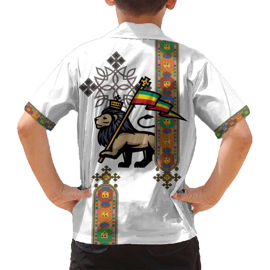 Ethiopia Saba Kemis Family Matching Off Shoulder Maxi Dress and Hawaiian Shirt Ethiopian Cross Lion Of Judah