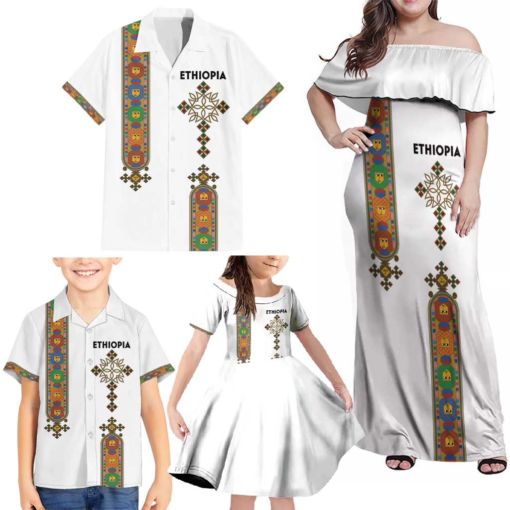 Ethiopia Saba Kemis Family Matching Off Shoulder Maxi Dress and Hawaiian Shirt Ethiopian Cross Lion Of Judah